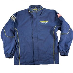 Goodyear Racing Jacket Men's Small Blue Snap Vintage NASCAR Y2K Retro Grunge